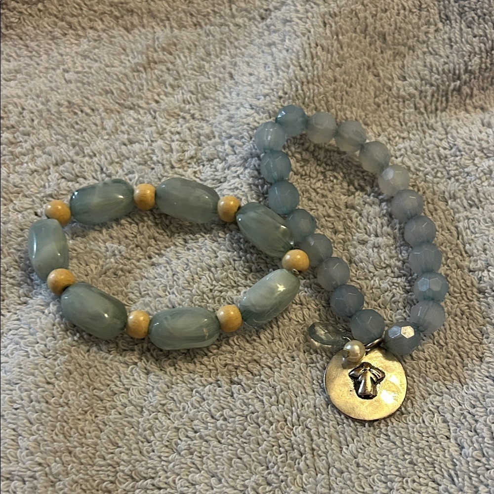 Elegant Blue Beaded Bracelets with silver Charm